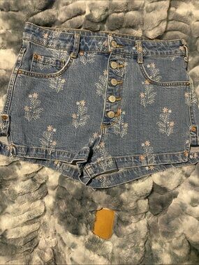 Pilcro Light Blue Denim Floral Button-Fly Shorts